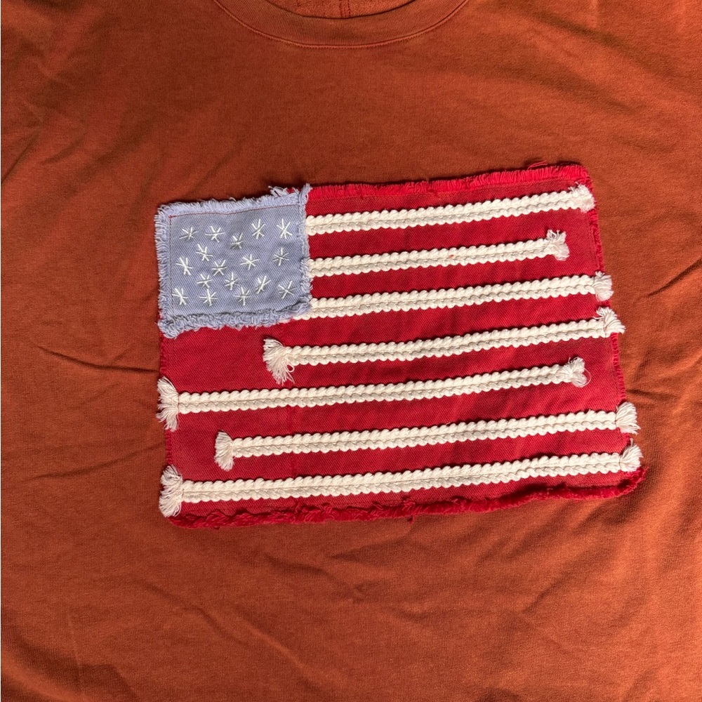 ✨ Sage + Fig Patchwork Flag Tee – Size 3X ✨ Rust Orange